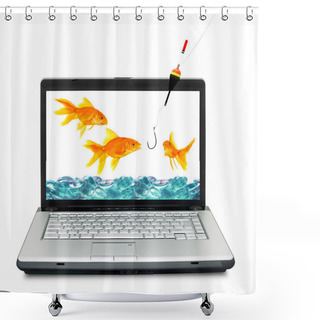 Personality  Goldfishes Are In A Laptop. Fishing, Shower Curtains