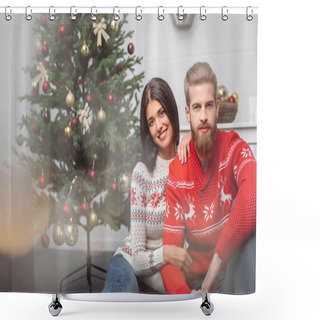 Personality  Happy Couple At Christmastime Shower Curtains