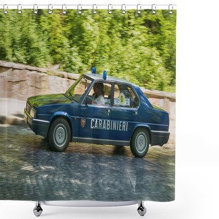 Personality  Old Retro Car Alfa Romeo 90 Taking Participation In Race Leopoli Shower Curtains