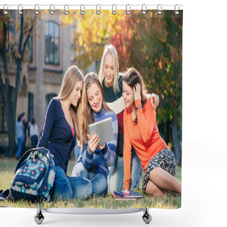 Personality  Four Happy Female Students Shower Curtains
