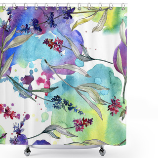 Personality  Lavender Floral Botanical Flowers. Watercolor Background Illustration Set. Seamless Background Pattern. Shower Curtains