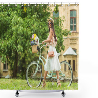 Personality  Beautiful Girl With Bicycle Shower Curtains