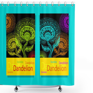 Personality  Set Templates From Dancing Decorative Dandelion In Zen Tangle Style Colorful On Black Made By Trace For Decoration Package Cosmetic Perfume Or For Advertising Activities Shower Curtains