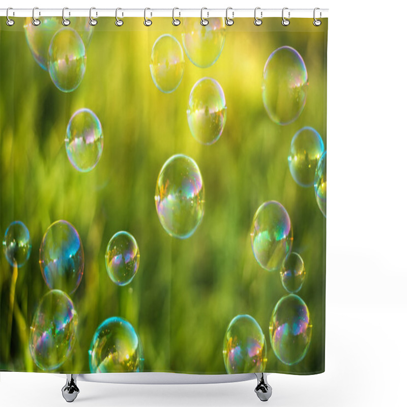 Personality  Air Bubbles On Grass Background Shower Curtains