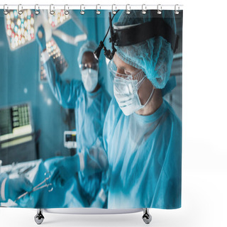 Personality  Cropped Image Of Nurse Passing Medical Scissors To Surgeon In Operating Room Shower Curtains