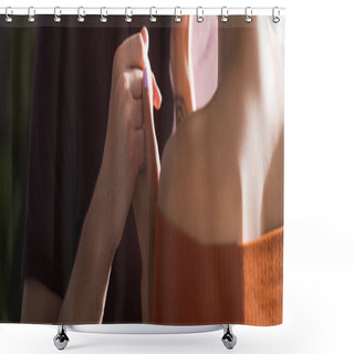 Personality  Cropped View Of Man Holding Hands Of Beloved Woman, Banner Shower Curtains