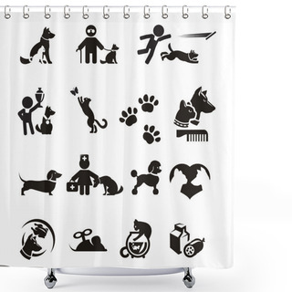 Personality  Dog And Cat Icons Set Shower Curtains