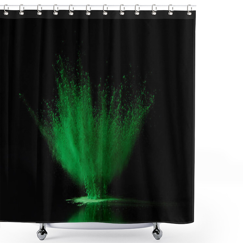 Personality  Green Holi Powder Explosion On Black, Hindu Spring Festival Shower Curtains