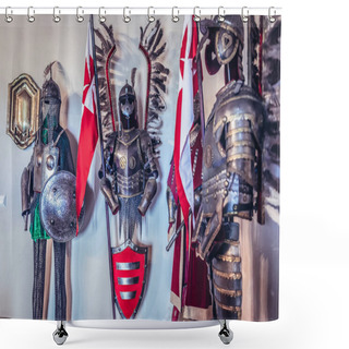 Personality  Bobolice, Poland - July 2, 2017: Knights Armours In Renovated Castle In Bobolice Village, One Of The Chain Of 25 Medieval Castles Called Eagles Nests Trail Shower Curtains