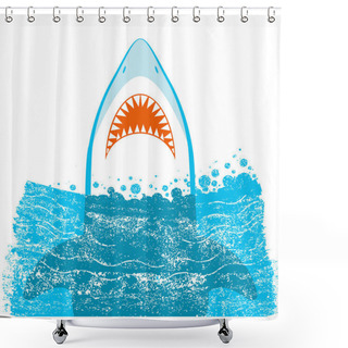 Personality  Shark Jaws.Vector Blue Background Illustration Shower Curtains