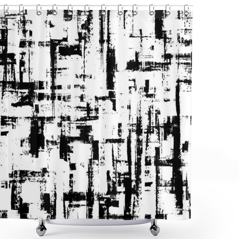 Personality  Contemporary Art Seamless Pattern. Abstract Grunge Geometric Shapes Texture. Hand Drawn Black Brushstrokes On White Background. Print For Textile, Wallpaper, Wrapping Paper. Shower Curtains