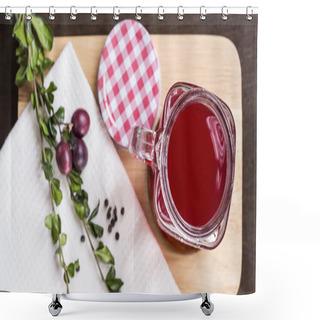 Personality  Berry Juice In Glass On Chopping Board Flat Lay Shower Curtains