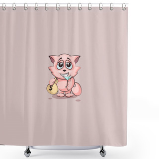 Personality  Kitty With Bag Of Money And Glass Martini Shower Curtains