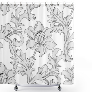 Personality  Vector Golden Monogram Floral Ornament. Black And White Engraved Ink Art. Seamless Background Pattern. Shower Curtains