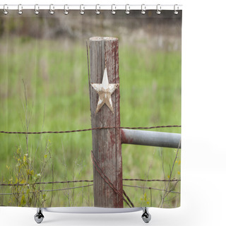 Personality  Selective Focus View Of Grungy Star On Old Fence Post In Texas Shower Curtains