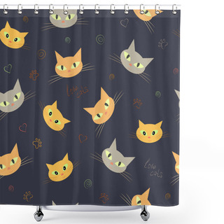 Personality  Seamless Pattern Of Cute Cat Faces. Background Wallpaper Vector. Shower Curtains