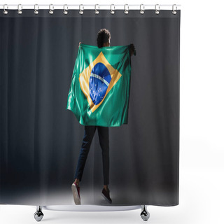 Personality  Football Fan Jumping With Brazilian Flag On Grey Shower Curtains