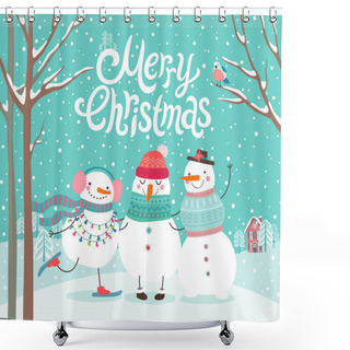 Personality  Cute Snowmen Hugging. Merry Christmas Card, Shower Curtains