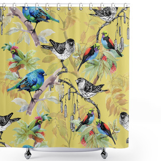 Personality  Sketched Birds On Twigs Shower Curtains