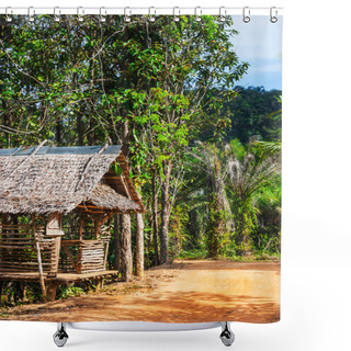 Personality  Hut On The Road In The Jungle Shower Curtains