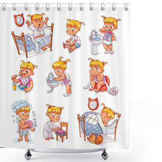 Personality  Cartoon Kid Daily Routine Activities Set Shower Curtains