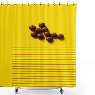 Personality  Top View Of Pile With Dark Round Shape Pills On Yellow And Textured Background  Shower Curtains