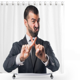 Personality  Businessman Making Stop Sign Shower Curtains