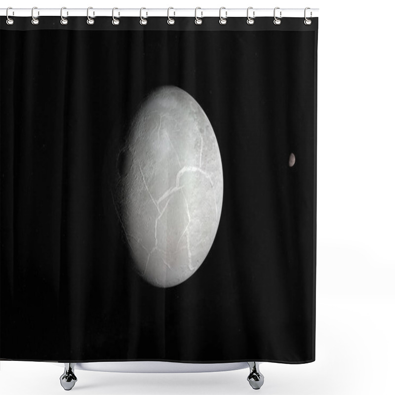 Personality  Dysnomia Orbiting Around Dwarf Planet Eris In The Outer Space. 3d Render Shower Curtains