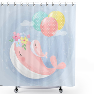 Personality  Cute Whale Illustration, Animal Clipart, Baby Shower Decoration, Woodland Illustration. Shower Curtains