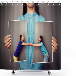 Personality  Girl Holding The Torn Photo Of Couple Shower Curtains