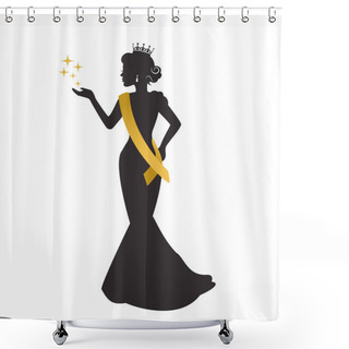 Personality  Graceful Silhouette Of A Beautiful Woman In A Crown, A Sweater's Ribbon And A Long Dress At A Beauty Pageant  Shower Curtains
