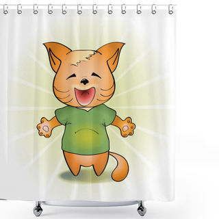 Personality  Vector Illustration Of A Laughing Cat. Shower Curtains