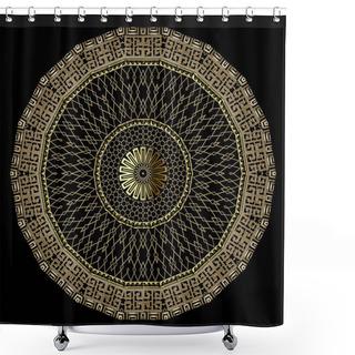 Personality  Gold Greek Style 3d Grid Vector Mandala Pattern. Ornamental Golden Lace Zig Zag Background. Greek Key Meander Round Frames, Shapes, Zigzag, Circles. Textured Repeat Ornament. Geometric Ornate Design. Shower Curtains