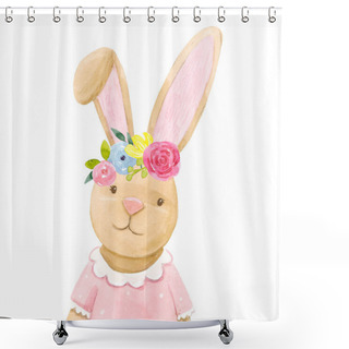 Personality  Beautiful Stock Illustration With Watercolor Cute Bunny Girl With Flowers. Shower Curtains
