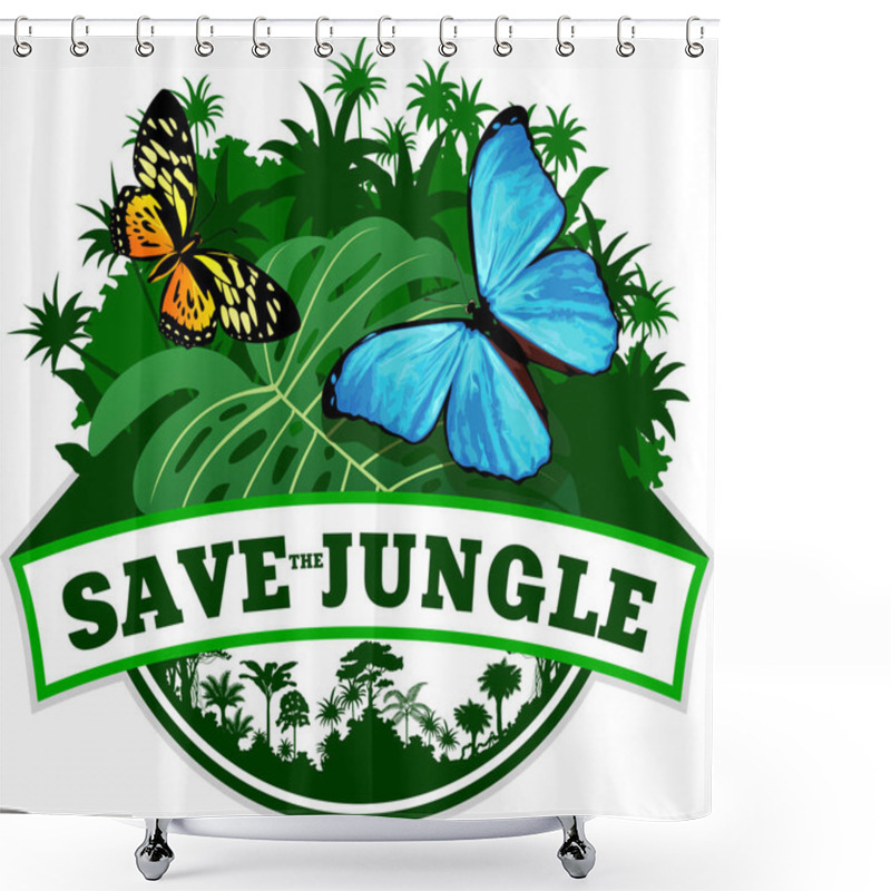 Personality  Vector Jungle Emblem With Butterflies Shower Curtains