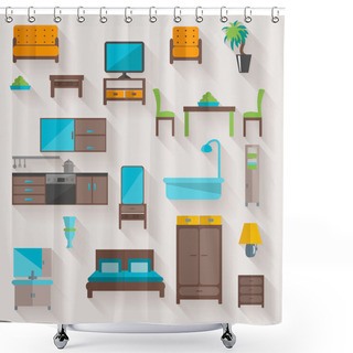 Personality  Furniture Home Flat Icons Set Shower Curtains