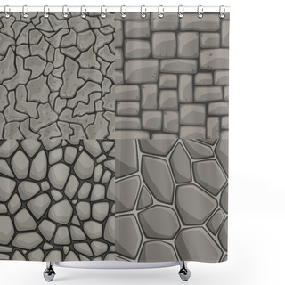 Personality  Vector Cartoon Stone Wall Seamless Texture Collection Shower Curtains