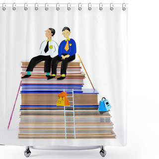Personality  Pupils Sitting On Stack Of Books Shower Curtains