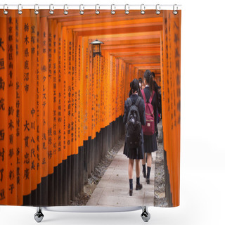 Personality  Japanese Student Field Trips Walking At Fushimi Inari Shrine Red Torii Gates In Kyoto, Japan, 13 November 2017. Shower Curtains