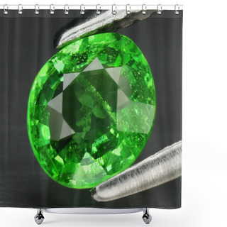 Personality  Natural Gemstone Green Tsavorite Garnet On Background Shower Curtains