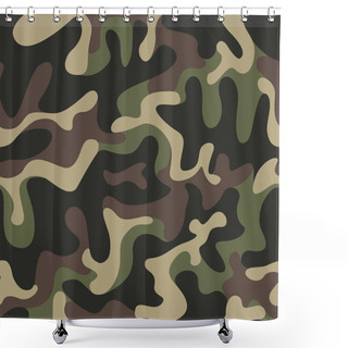 Personality  Seamless Military Camouflage Texture. Army Green Hunting, Camouflage Background For Textiles And Design. Vector Graphic Illustration. Fashionable Style Shower Curtains