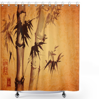 Personality   Bamboo On  Background.Traditional Japanese Ink Wash Painting Sumi-e.  Shower Curtains