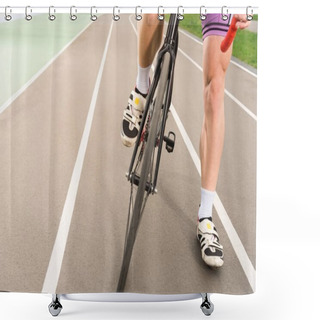 Personality  Cyclist Riding Bicycle On Cycle Race Track Shower Curtains