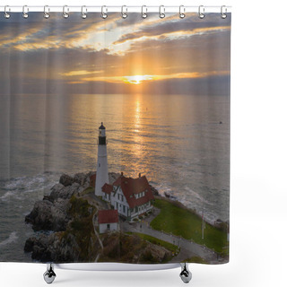 Personality  Famous Portland Head Light Atlantic Coast Lighthouse Shower Curtains