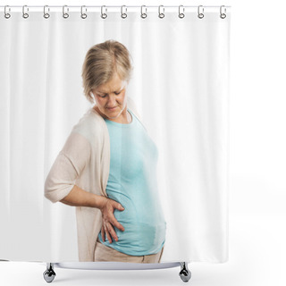 Personality  Woman With Back Pain Shower Curtains