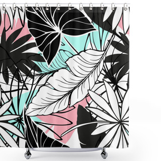 Personality  Vector Seamless Beautiful Artistic Bright Tropical Pattern With Banana, Syngonium And Dracaena Leaf, Summer Beach Fun, Original Stylish Floral Background Print, Fantastic Forest Shower Curtains
