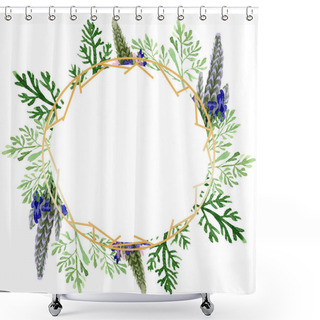 Personality  Blue Violet Lavender Floral Botanical Flower. Wild Spring Leaf Wildflower Isolated. Watercolor Background Illustration Set. Watercolour Drawing Fashion Aquarelle. Frame Border Ornament Square. Shower Curtains