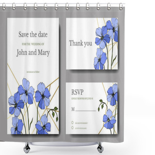 Personality  Vector Blue Flax Floral Botanical Flower. Engraved Ink Art. Wedding Background Card Floral Decorative Border. Thank You, Rsvp, Invitation Elegant Card Illustration Graphic Set Banner. Shower Curtains