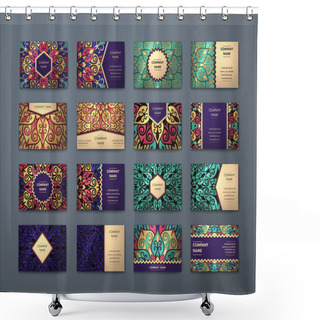 Personality  Vector Vintage Business Cards Big Set Shower Curtains