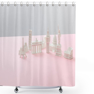 Personality  Souvenirs From Different Countries On Grey And Pink  Shower Curtains